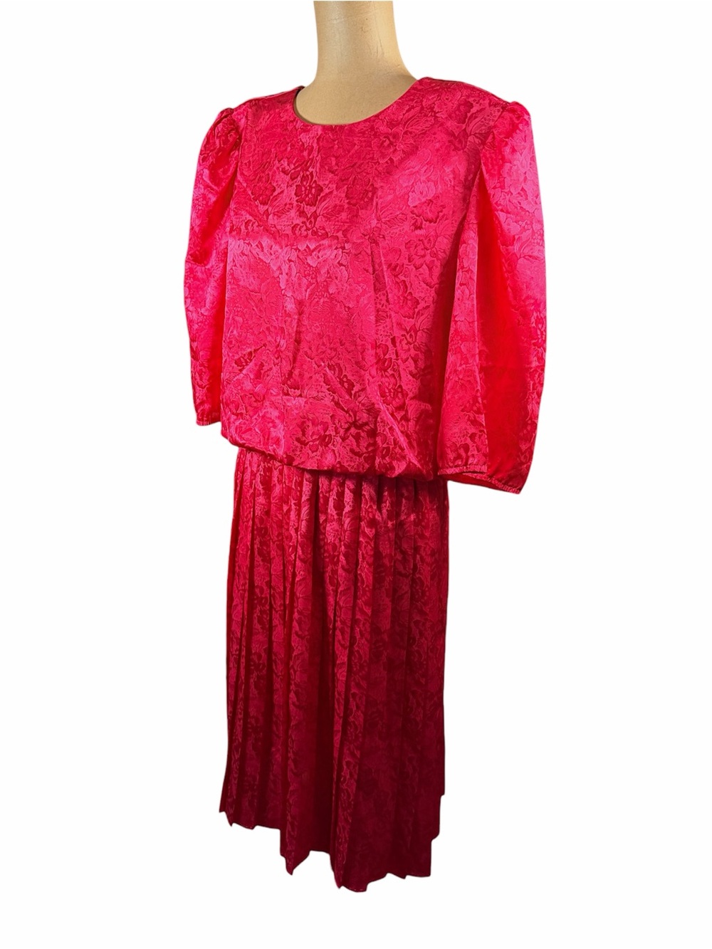 JENNY PETITES Bright Pink Floral Vintage Dress
